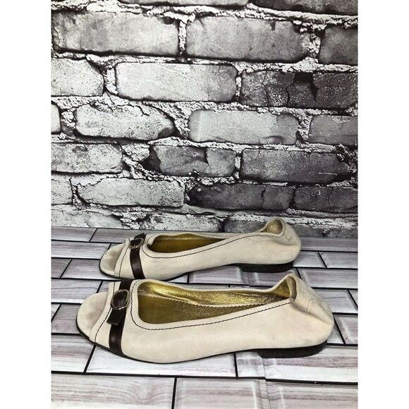 Taryn Rose Ivory Leather Brown Leather Strap Pumps Peep Toe Shoes Women sz 39EU - Picture 11 of 16